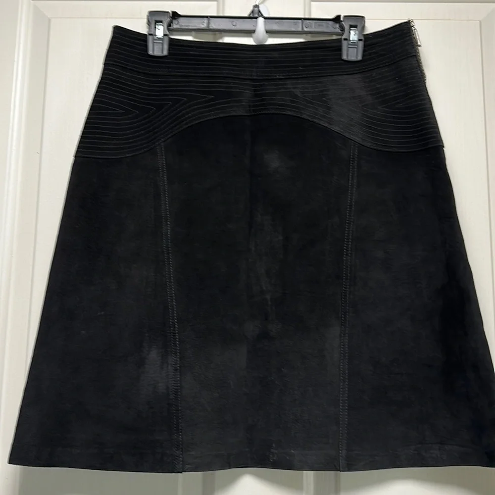 J MCLAUGHLIN Black 💯 Suede Leather Side Zipper Skirt Sz 10